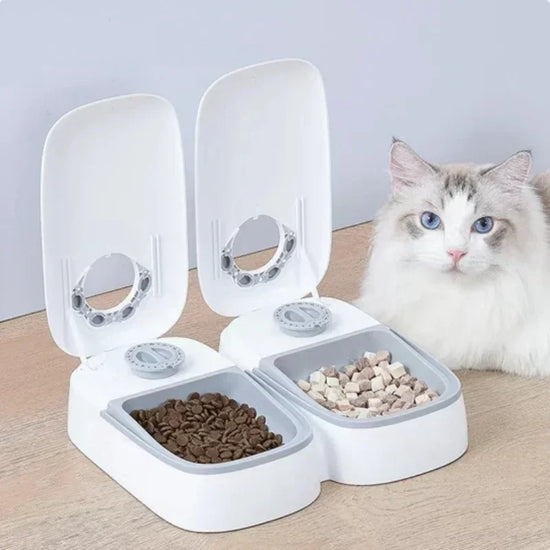 Smart Pet Feeder with Timer Automatic Food Dispenser for Cats Dogs Dry Wet Food Dual Meal Separation Puppy Kitten Feeding